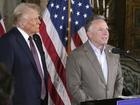 President-elect Donald Trump listens as Steve Witkoff speaks during a news conference at Mar-a-Lago, Tuesday, Jan. 7, 2025.