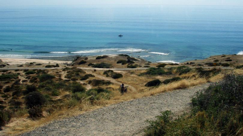 Maslin Beach, south of Adelaide, is the focus point for a search after a car went over a cliff.