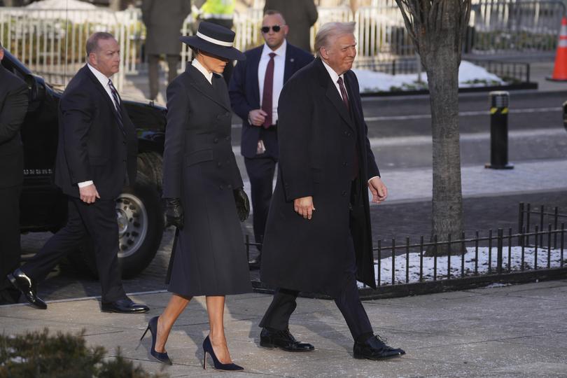 President-elect Donald Trump and his wife Melania arrive for church service at St. John's Episcopal Church across from the White House in Washington, Monday, Jan. 20, 2025, on Donald Trump's inauguration day. (AP Photo/Matt Rourke)