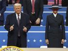 President Donald Trump and first lady Melania Trump attend an indoor Presidential Inauguration parade event in Washington, Monday, Jan. 20, 2025.