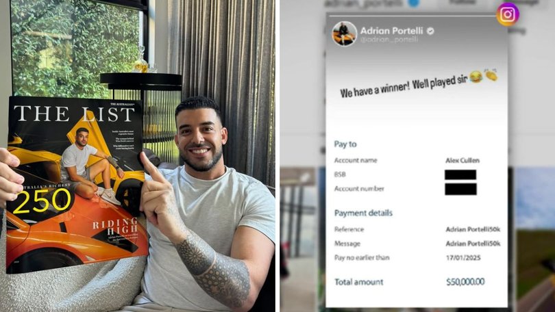 Adrian Portelli (left) shared a screenshot of the transaction sent to Cullen.
