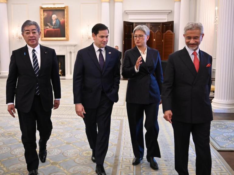 Foreign Minister Penny Wong shared this image, saying the “meeting of Quad Foreign Ministers, so early in the Trump administration’s term, demonstrates our shared determination to work together”.