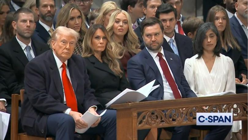 J.D. Vance and the Trump children could be seen glancing at the President throughout the sermon to check his reaction.