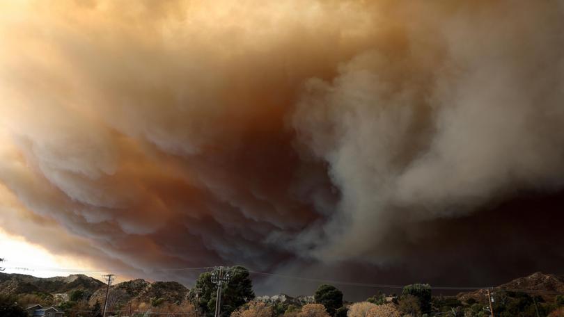 The Hughes Fire burns north of Los Angeles on January 22, 2025 near Castaic, California.