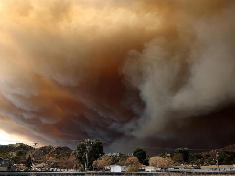 The Hughes Fire burns north of Los Angeles on January 22, 2025 near Castaic, California. 