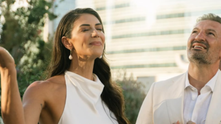 Steph Rice and Mark Lassey during their wedding festivities.