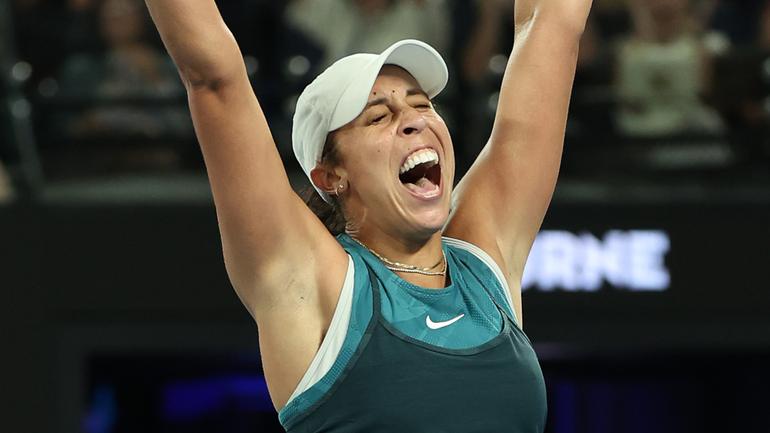 Madison Keys celebrates winning the Australian Open.