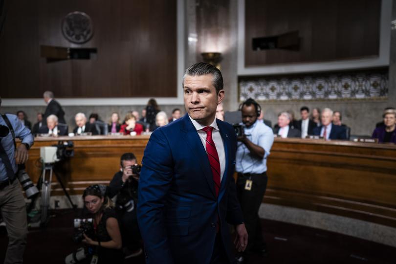 Pete Hegseth appears during a Senate Armed Services Committee confirmation hearing on Capitol Hill on Tuesday. He was confirmed as defense secretary late Friday.