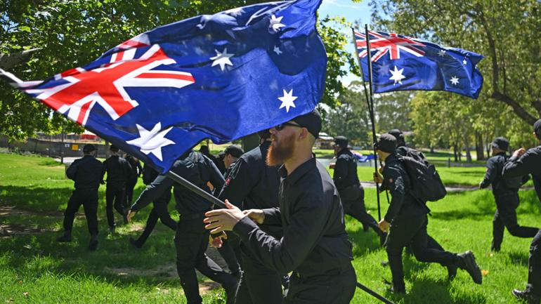 Members of the National Socialist Network (were arrested as they held a counter protest in Adelaide on Australia Day.