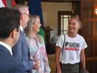 Grace Tame wore a provocative T-shirt when meeting the PM at an Australian of the Year event. 