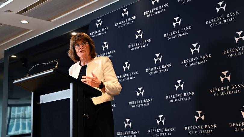 Reserve Bank Governor Michele Bullock speaks to media during a press conference in Sydney, Tuesday, December 10, 2024. (AAP Image/Steven Saphore) NO ARCHIVING