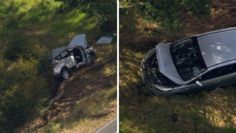 Two people have been injured as their car hit debris that had fallen off a truck in Victoria’s southeast.