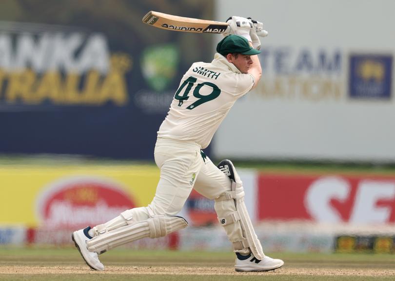 GALLE, SRI LANKA - JANUARY 29: Steve Smith of Australia bats during day one of the First Test match in the series between Sri Lanka and Australia at Galle International Stadium on January 29, 2025 in Galle, Sri Lanka.  (Photo by Robert Cianflone/Getty Images)