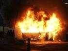 A fire at a merchandise kiosk at Manchester City's Etihad Stadium before a Champions League tie. (AP PHOTO)