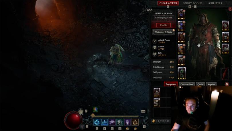 A live stream of Elon Musk playing popular video game Diablo 4 in early 2024. Picture: X