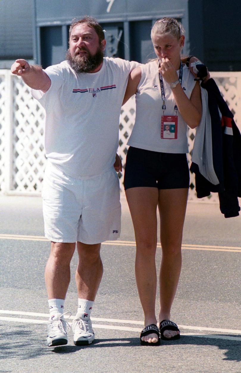 Jelena Dokic with her father Damir after he got into a dispute with officials during the US Open at Flushing Meadows in New York.