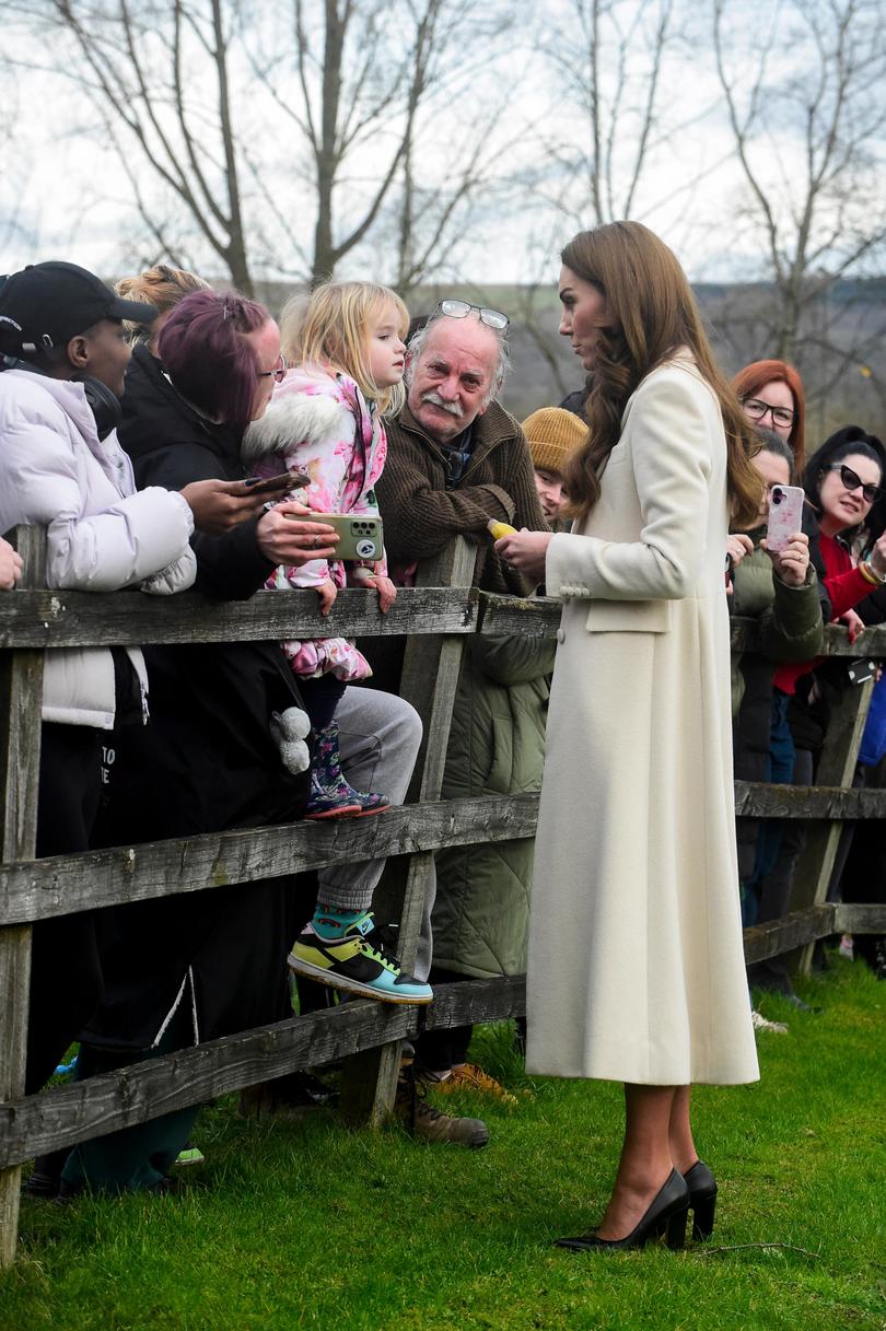 Catherine, Princess of Wales spends time meeting with members of the public during a visit to Corgi.