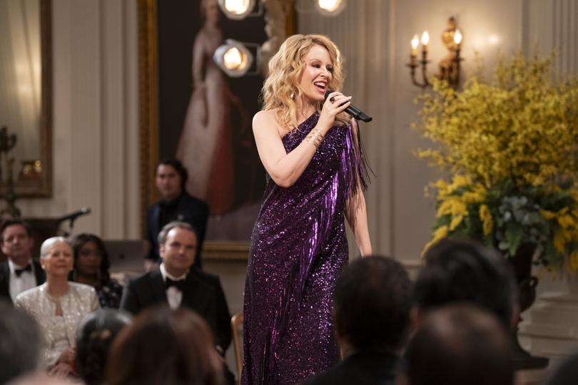 The Residence. Kylie Minogue as Self in episode 102 of The Residence. Cr. Erin Simkin/Netflix  2024