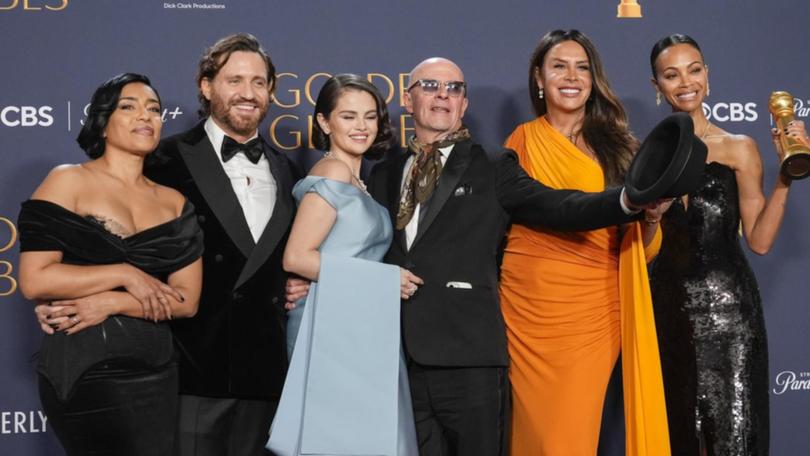 Gascon with her Emilia Perez team at the Golden Globes. 