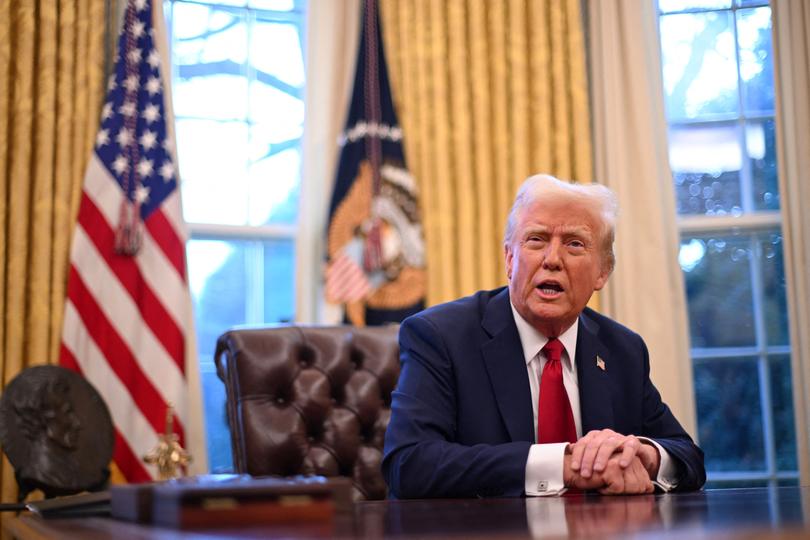 US President Donald Trump speaks to journalists in the Oval Office of the White House in Washington, DC, on January 30, 2025. 