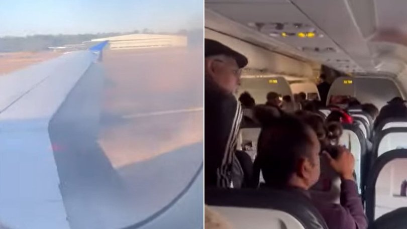 Passengers onboard the affected United Airlines flight to New York recorded smoke and flames coming from the wing of the aircraft.