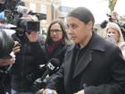 Matildas captain Sam Kerr was met by a media scrum when she arrived at court in Kingston, London.