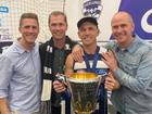 Troy Selwood (right) with brothers Scott, Adam and Joel after the latter’s 2022 premiership win with Geelong.