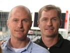 Troy Selwood (second from right) with his family in 2022, and below, during his AFL career with Brisbane.