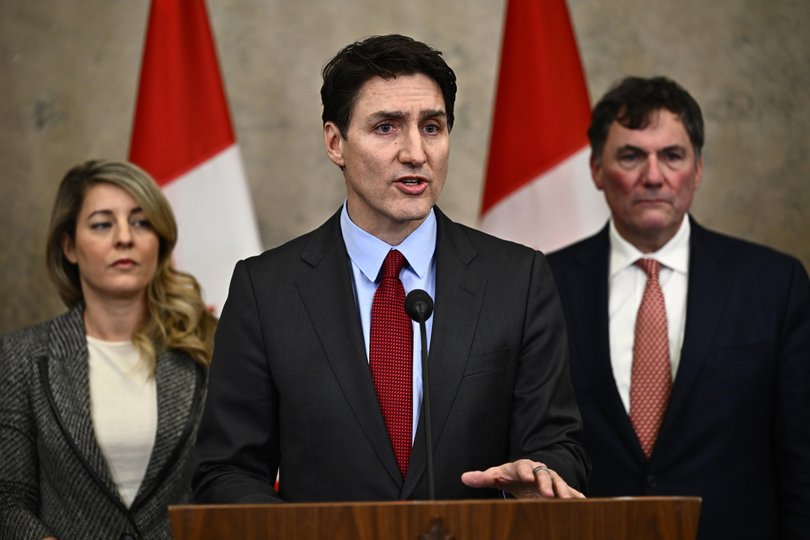 Canadian Prime Minister Justin Trudeau addresses media members after U.S. President Donald Trump signed an order to impose stiff tariffs on imports from Mexico, Canada and China, in Ottawa.