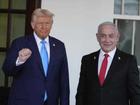 President Donald Trump greets Israeli Prime Minister Benjamin Netanyahu as he arrives at the West Wing of the White House,