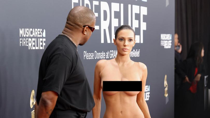 Kanye West and Bianca Censori on the Grammys red carpet.