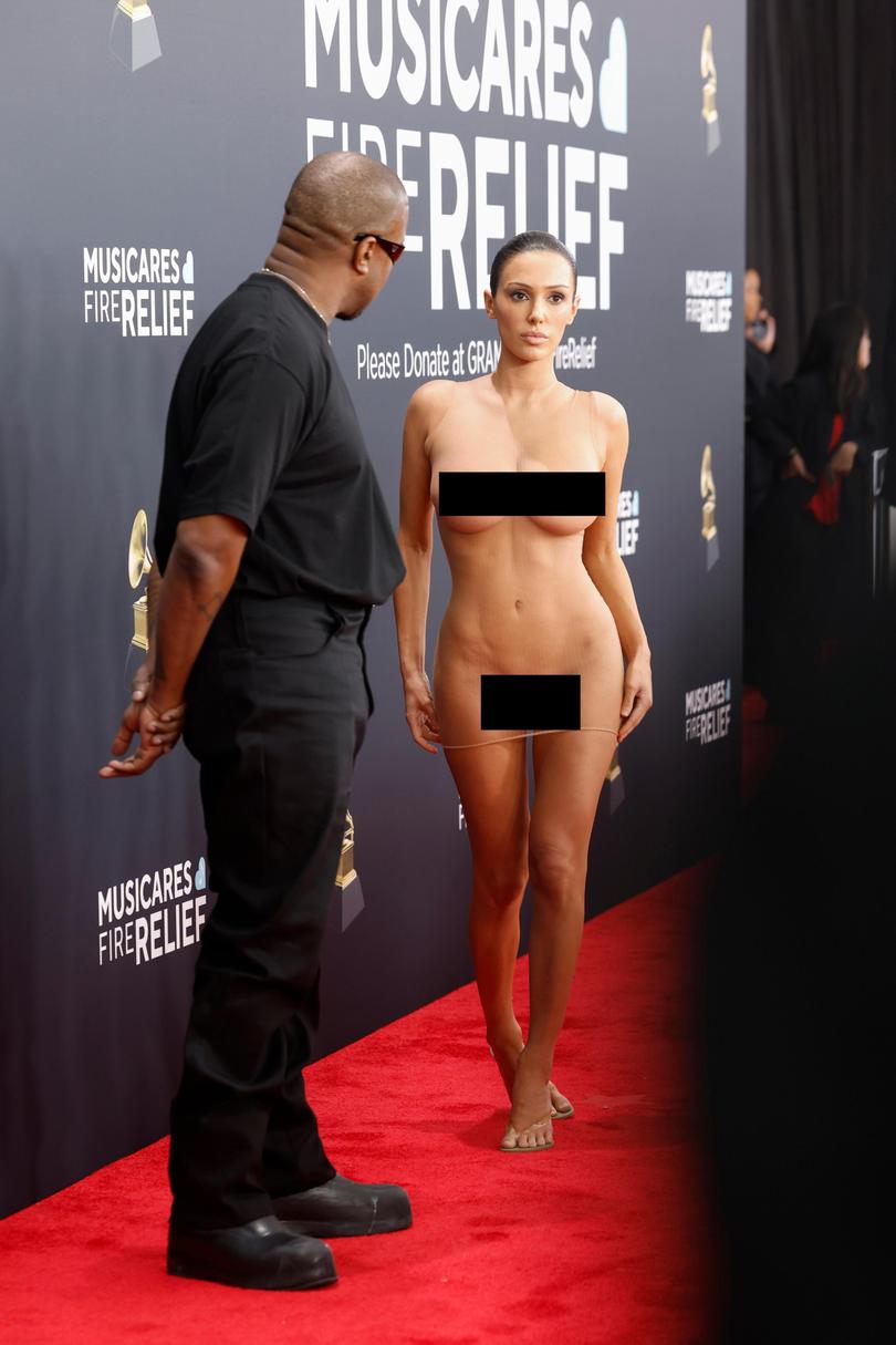 Kanye West and Bianca Censori on the Grammys red carpet.