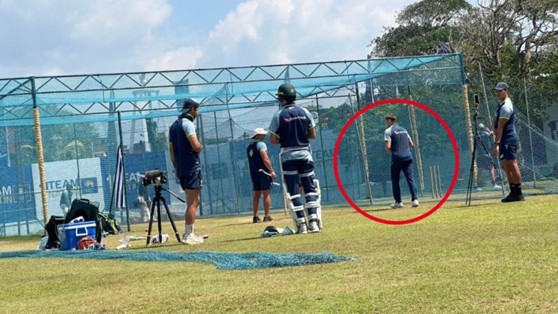 Marnus Labuschagne bowling in the nets.