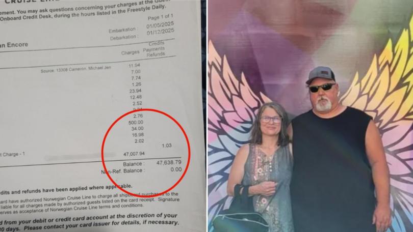 Tamra Masterman and Mike Cameron were celebrating a free cruise onboard a Norwegian Cruise Line when illness struck, and the couple were left with a $US47,638 medical bill.