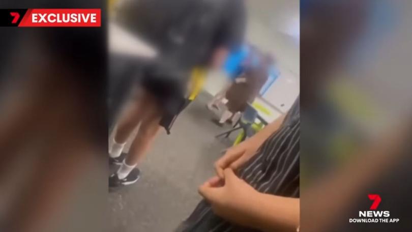 The astonishing footage showed the mother turning up at the school.