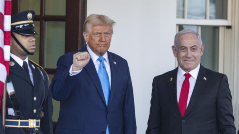 Donald Trump greeted Israeli Prime Minister Benjamin Netanyahu as he arrived for bilateral talks. 