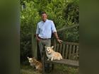 Federal shadow treasurer Angus Taylor at home with his two corgis Frankie and Violet.