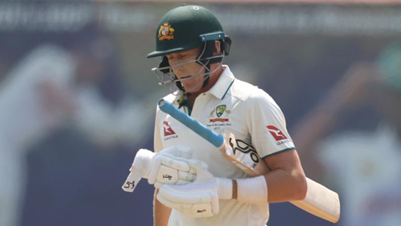 Marnus Labuschagne of Australia walks off after he was dismissed.