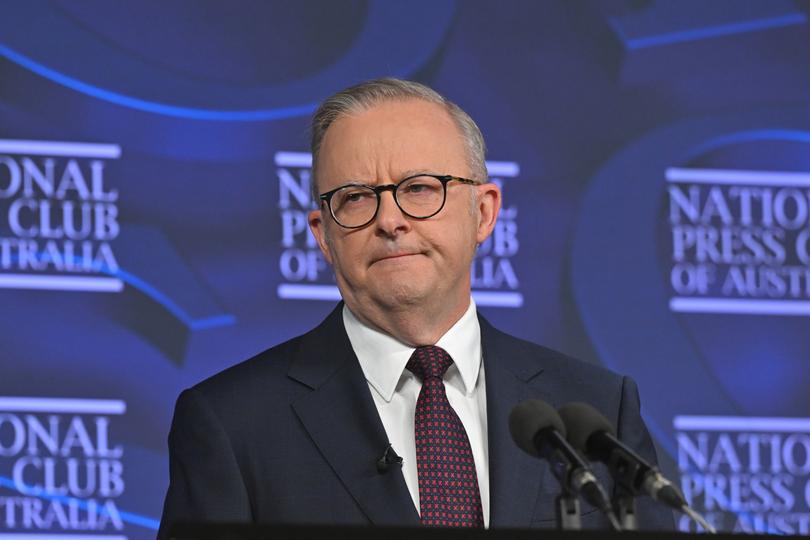 Prime Minister Anthony Albanese at the National Press Club of Australia in Canberra, Friday, January 24, 2025. 