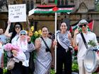 Protesters are contesting Donald Trump's proposal to relocate Palestinians from the Gaza Strip. (Steven Markham/AAP PHOTOS)