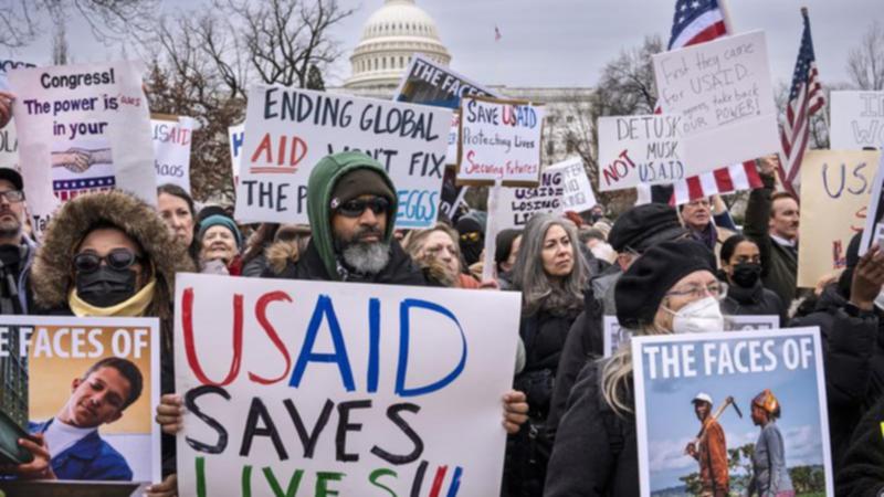 Employees and supporters have protested against US President Donald Trump's dismantling of USAID. 