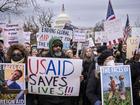 Employees and supporters have protested against US President Donald Trump's dismantling of USAID. 