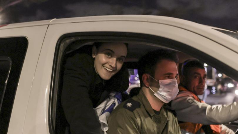 Emily Damari, one of the hostages released from captivity in Gaza following the ceasefire agreement started between Israel and Hamas, arrives at Sheba Hospital near Tel Aviv on January 19.