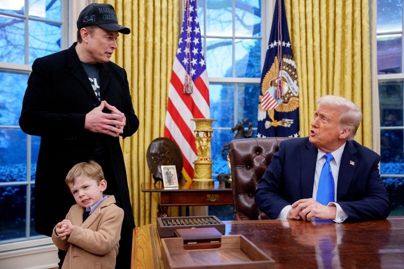 Donald Trump was joined by Elon Musk, and his son, during an executive order signing in the Oval Office at the White House. (Photo by Andrew Harnik/Getty Images)