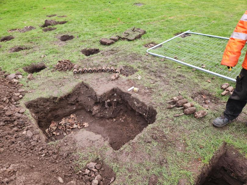 The bombs were discovered during a renovation of a playground site in England. MUST CREDIT: Mark Mather