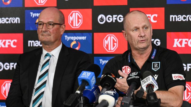 Chairman David Koch and coach Ken Hinkley have dismissed criticism of Port's succession plan. (Michael Errey/AAP PHOTOS)