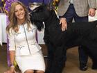 Katie Bernardin with Monty, who is retiring after winning the Westminster Kennel Club dog show. (AP PHOTO)