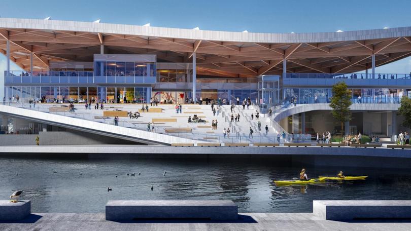 An artist’s impression of the new Sydney Fish Market from the western foreshore.