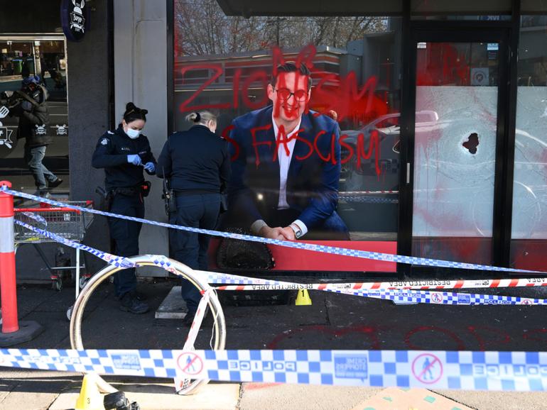 Victoria Police investigate fire and criminal damage at Federal Labor MP Josh Burns' electoral office in Melbourne back in June.