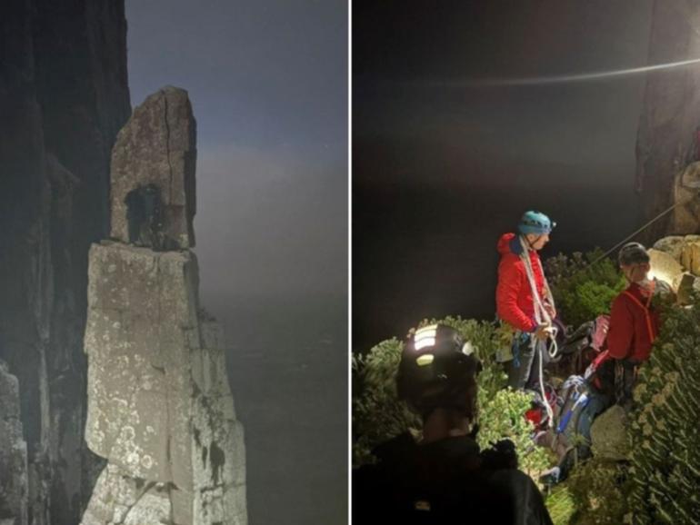 The duo — from out of state — had tackled the popular Totem Pole sea stack at Cape Hauy on the Tasman Peninsula but got into trouble when their ropes became entangled in high winds. 